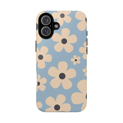 iPhone 16 Plus / Glossy Phone Case - Cute Light Blue & Cream Daisy Pattern Phone Case
