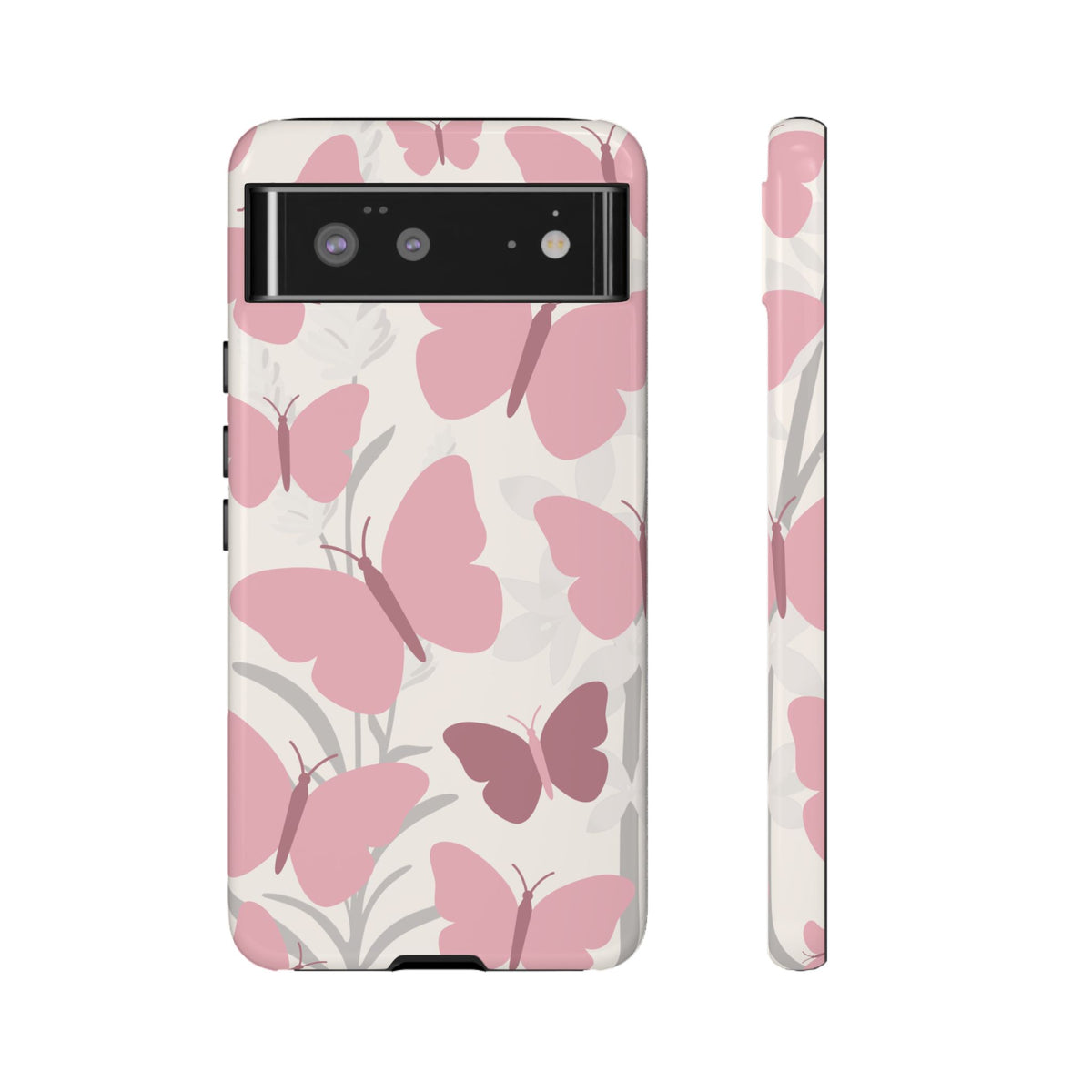 Minimalist Cream & Pink Butterfly Pattern Phone Case - White Phone Case - Google Pixel 6 / Glossy