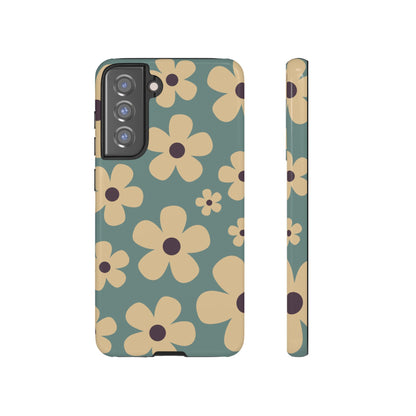 Samsung Galaxy S21 FE / Glossy Phone Case - Cute Blue & Cream Daisy Pattern Phone Case