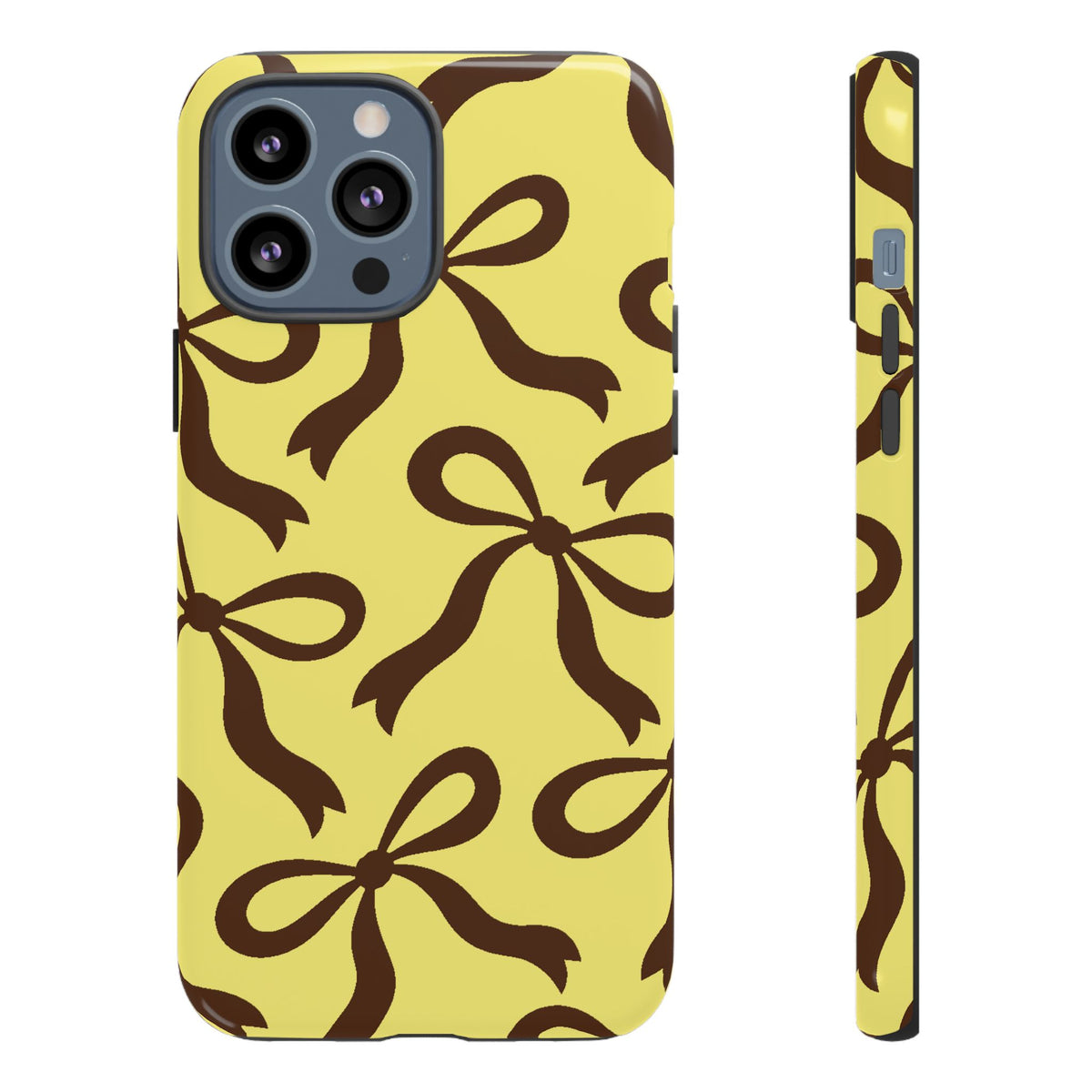 Bold Butter Yellow and Chocolate Brown Bow Pattern Phone Case - Yellow Phone Case - iPhone 13 Pro Max / Glossy