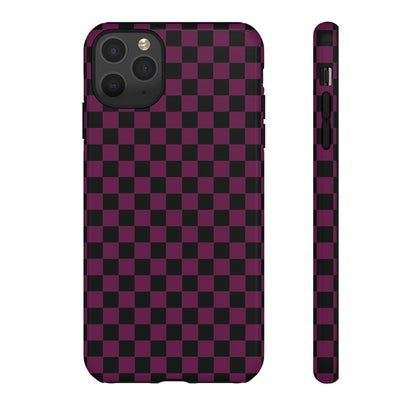iPhone 11 Pro Max / Glossy Phone Case - Trendy Plum & Black Small Checked Pattern Phone Case