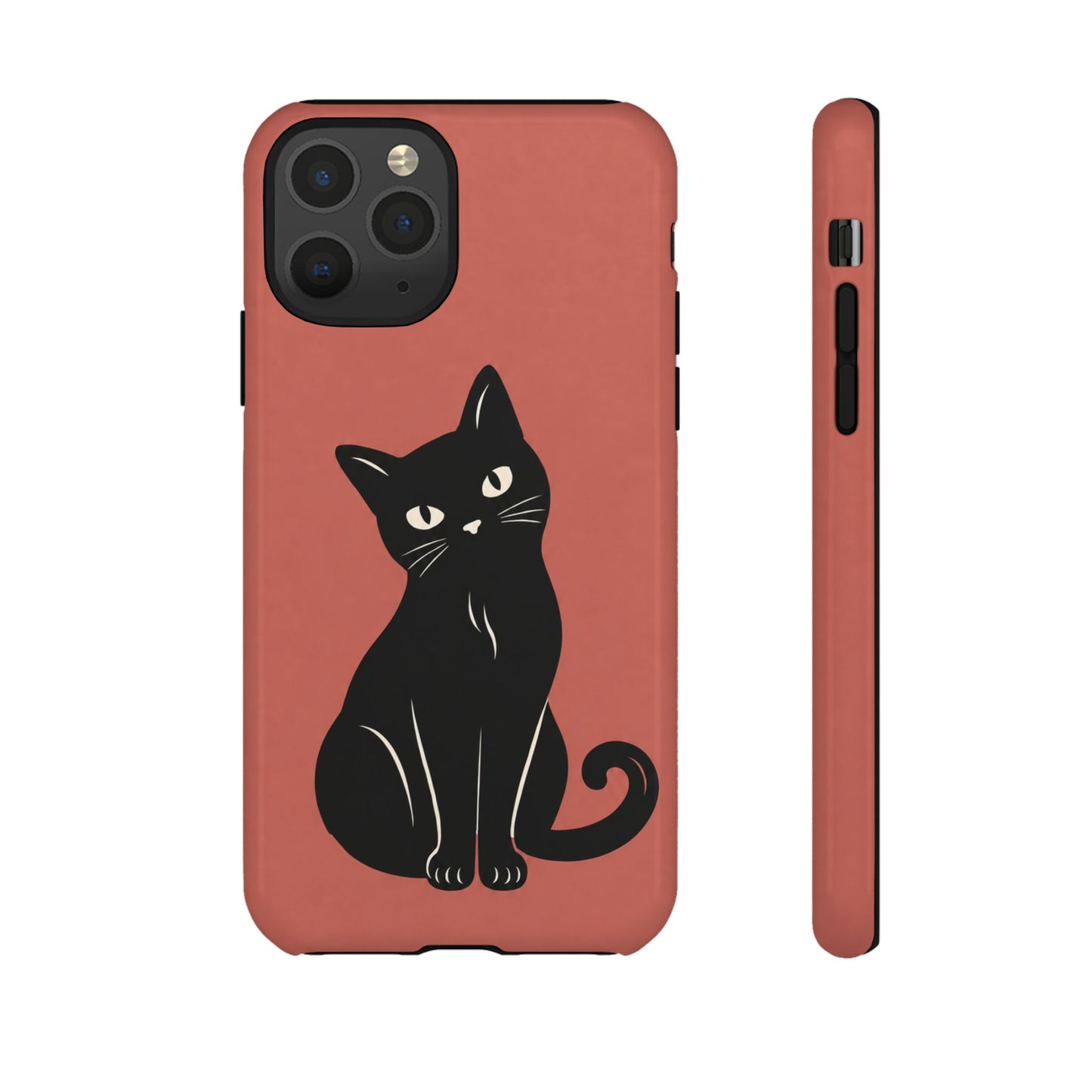 Minimalist Coral Red & Black Cat Phone Case