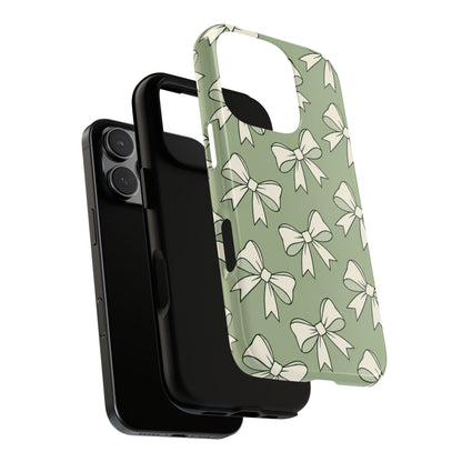 Chic Sage Green Bow Pattern Phone Case