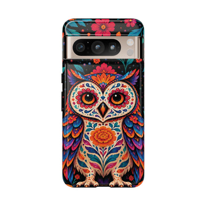 Vibrant Orange and Turquoise Calavera Owl Phone Case - Multicolor Phone Case - Google Pixel 8 Pro / Glossy