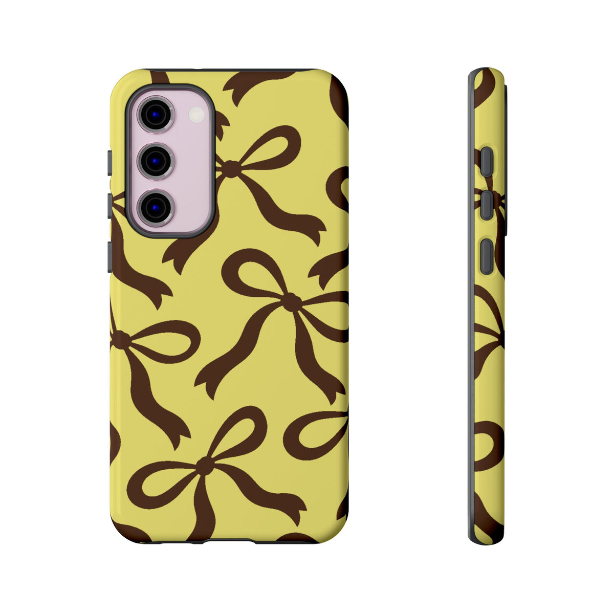 Bold Butter Yellow and Chocolate Brown Bow Pattern Phone Case - Yellow Phone Case - Samsung Galaxy S23 Plus / Glossy
