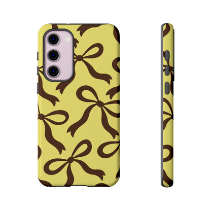 Bold Butter Yellow and Chocolate Brown Bow Pattern Phone Case - Yellow Phone Case - Samsung Galaxy S23 Plus / Glossy