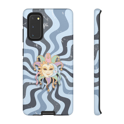 Samsung Galaxy S20 / Glossy Phone Case - Sun & Moon Jester Mask – Blue Retro Wave Phone Case