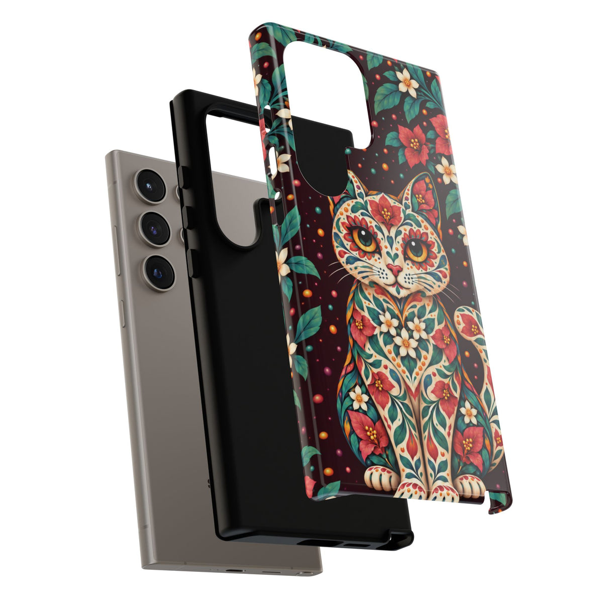 Vibrant Terracotta and Teal Calavera Cat Phone Case - Multicolor Phone Case