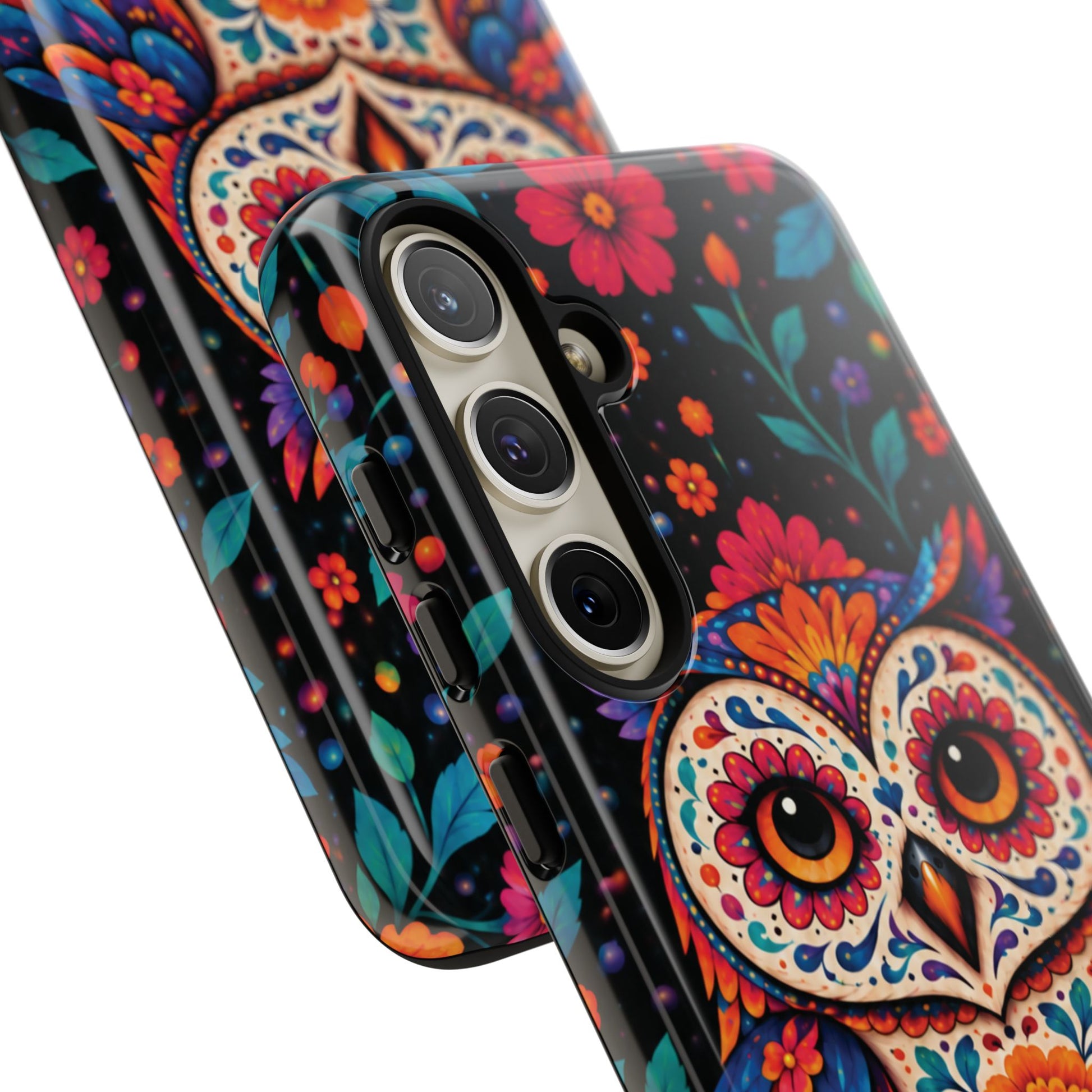 Vibrant Orange and Turquoise Calavera Owl Phone Case - Multicolor Phone Case