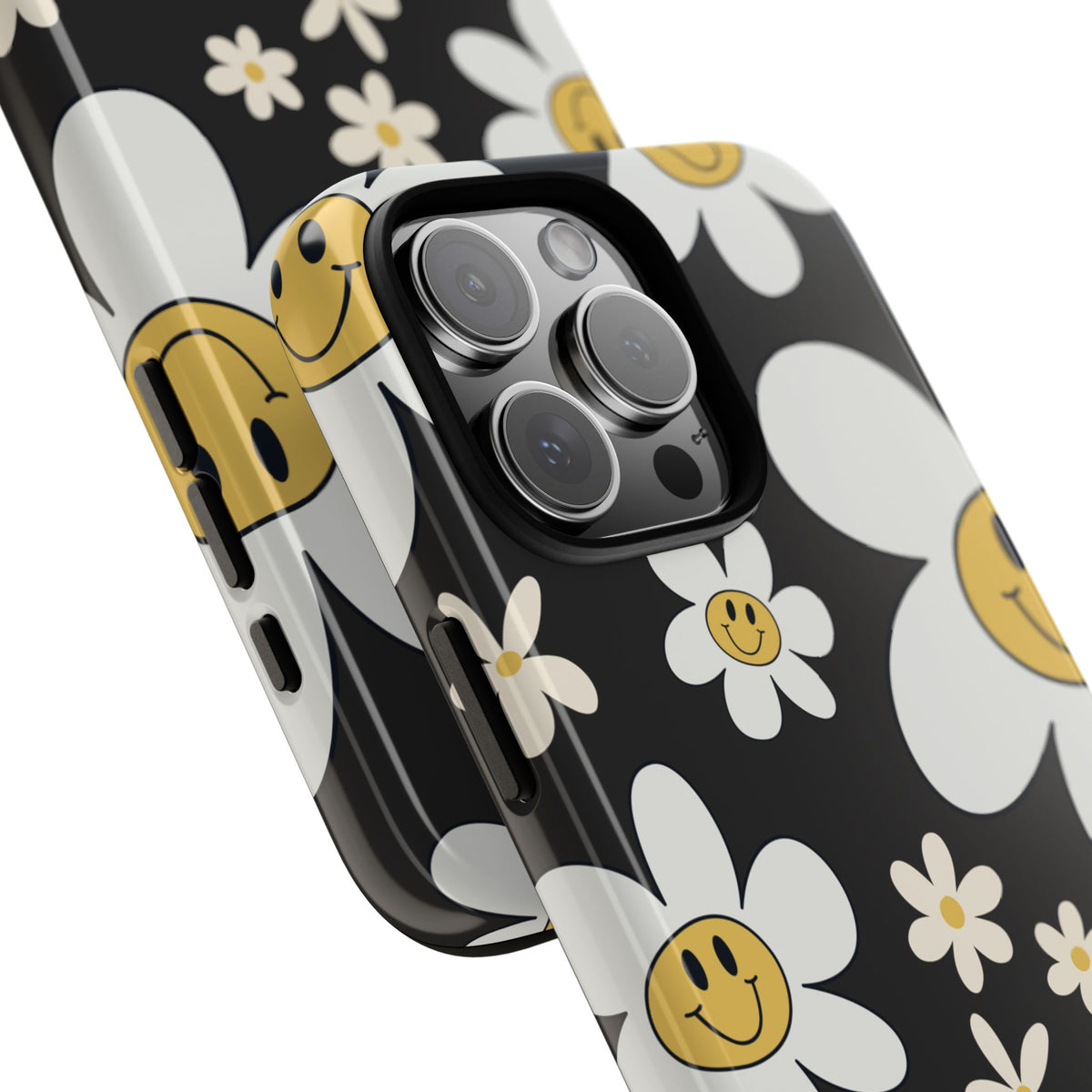 Fun Retro Daisy Pattern with Dark Grey Background Phone Case - Grey Phone Case