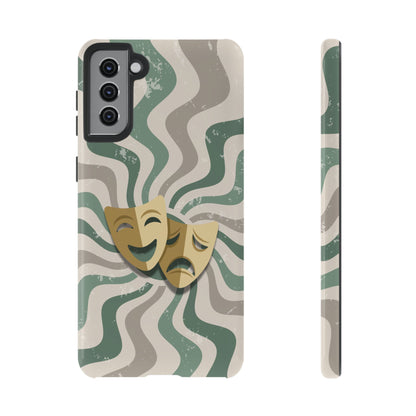 Samsung Galaxy S21 Plus / Glossy Phone Case - Comedy & Tragedy Masks – Green Minimal Retro Wave Phone Case