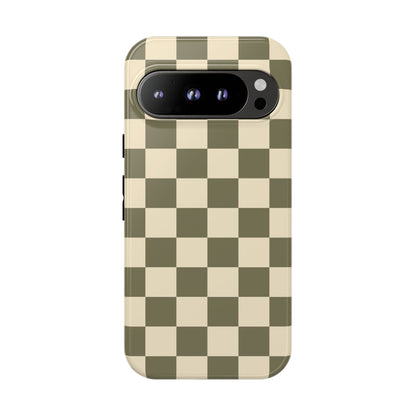 Google Pixel 9 Pro / Glossy Phone Case - ’Green Checkered Pattern’ Phone Case