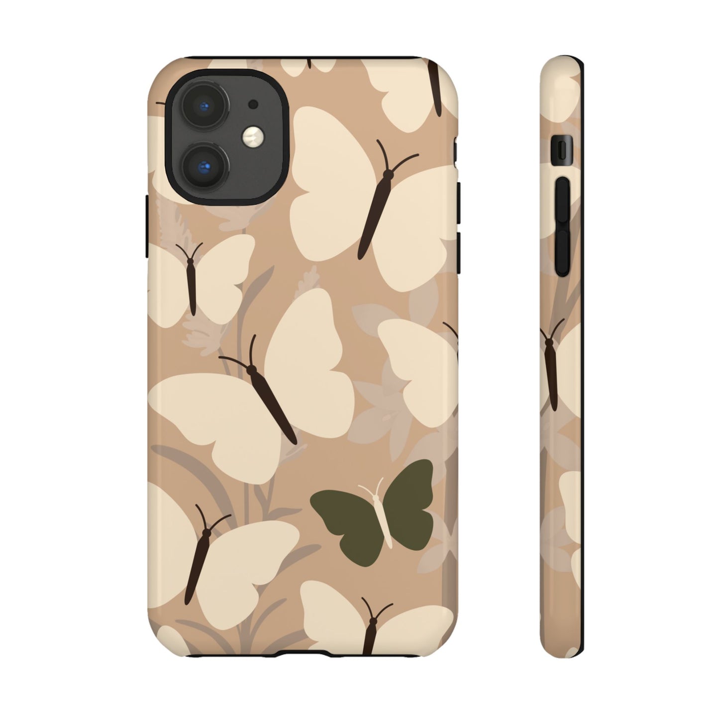 iPhone 11 / Glossy Phone Case - Minimalist Beige Butterfly Pattern Phone Case