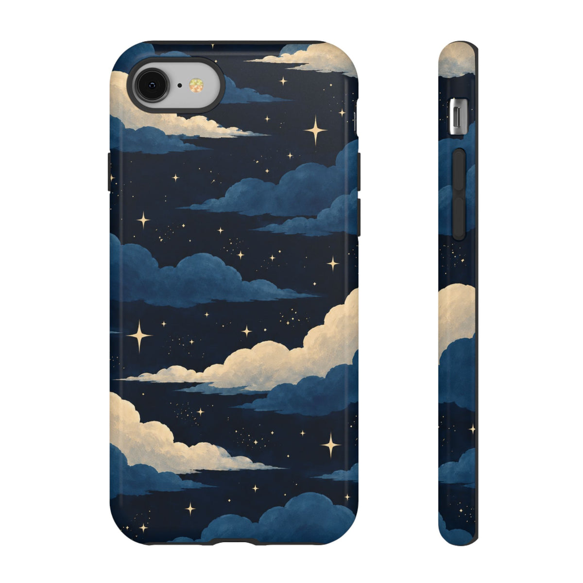 Illustrated Navy Blue Clouds & Stars Phone Case