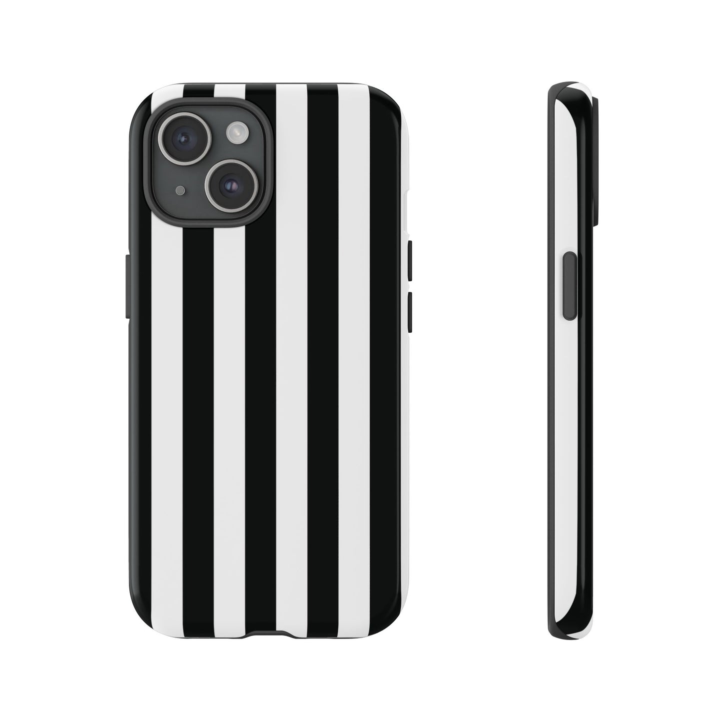 iPhone 15 / Glossy Phone Case - Simple Black & White Stripe Pattern Phone Case