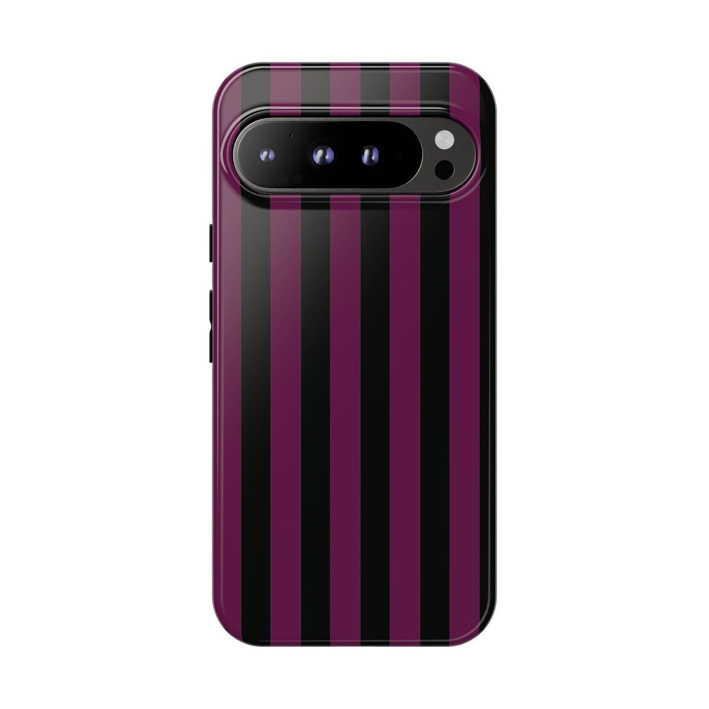 Google Pixel 9 Pro XL / Glossy Phone Case - Trendy Plum & Black Stripe Pattern Phone Case