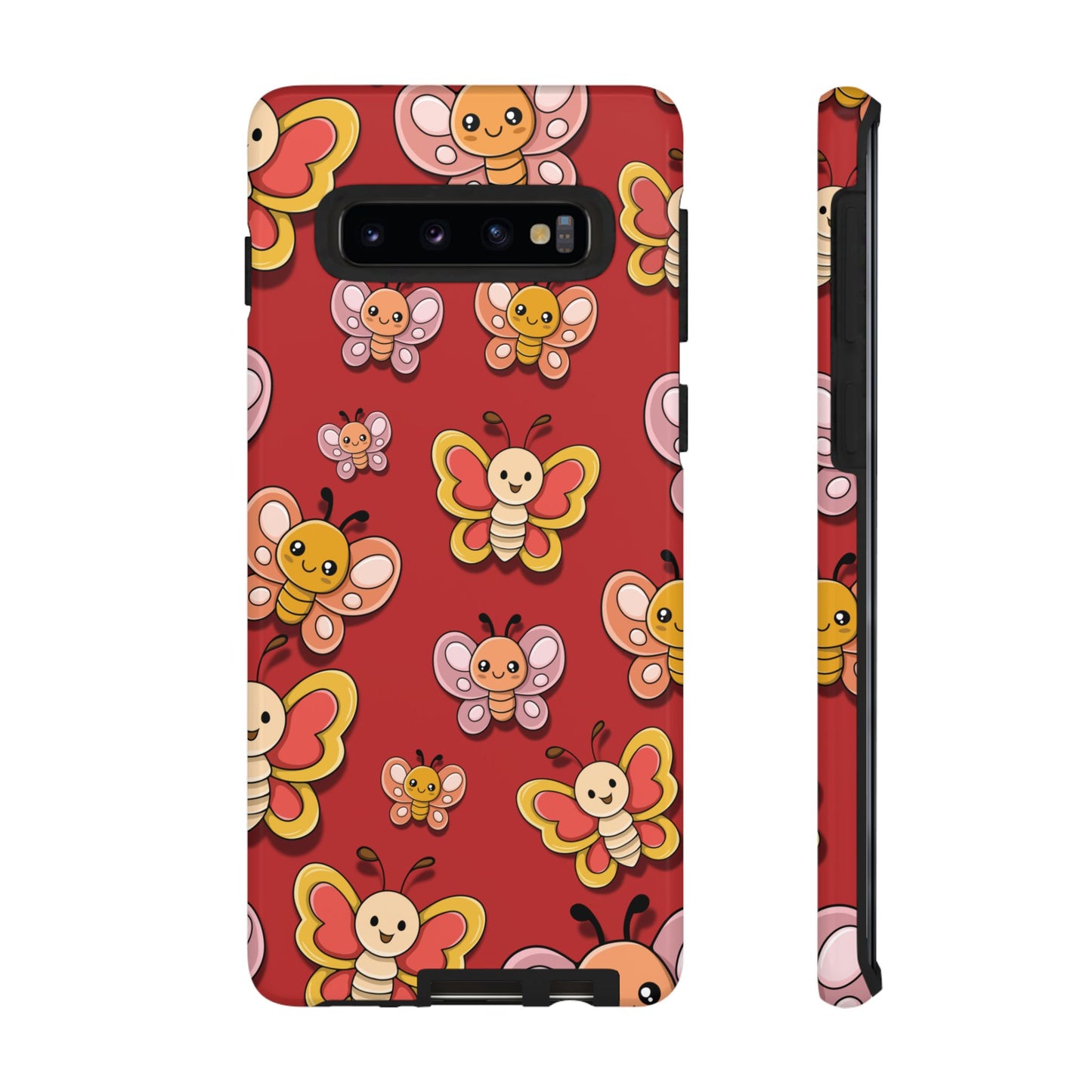 Samsung Galaxy S10 / Glossy Phone Case - Red Butterfly Sticker Design Phone Case