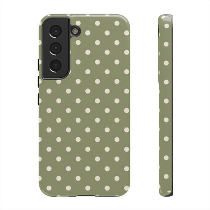 Samsung Galaxy S22 / Glossy Phone Case - ’Green & White Dot Pattern’ Phone Case