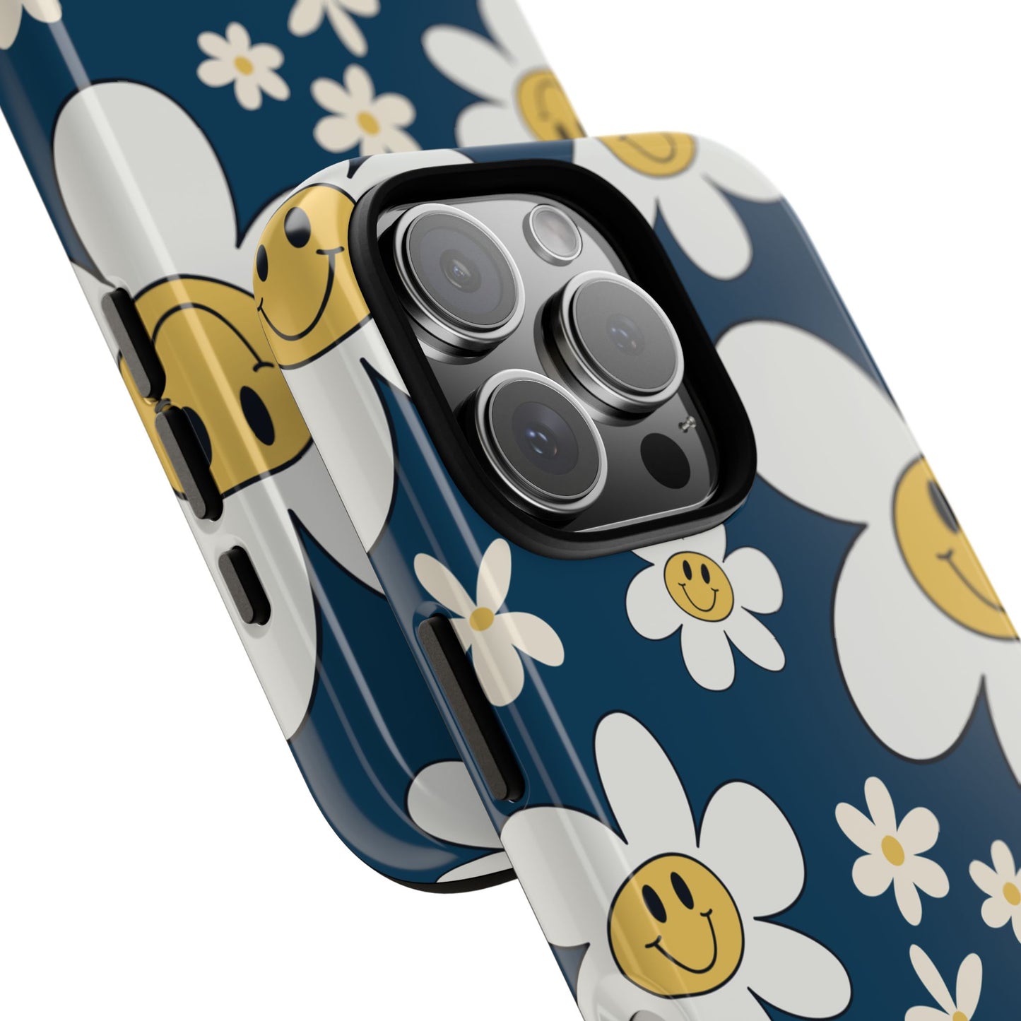 Fun Retro Daisy Pattern with Blue Background Phone Case - Blue Phone Case