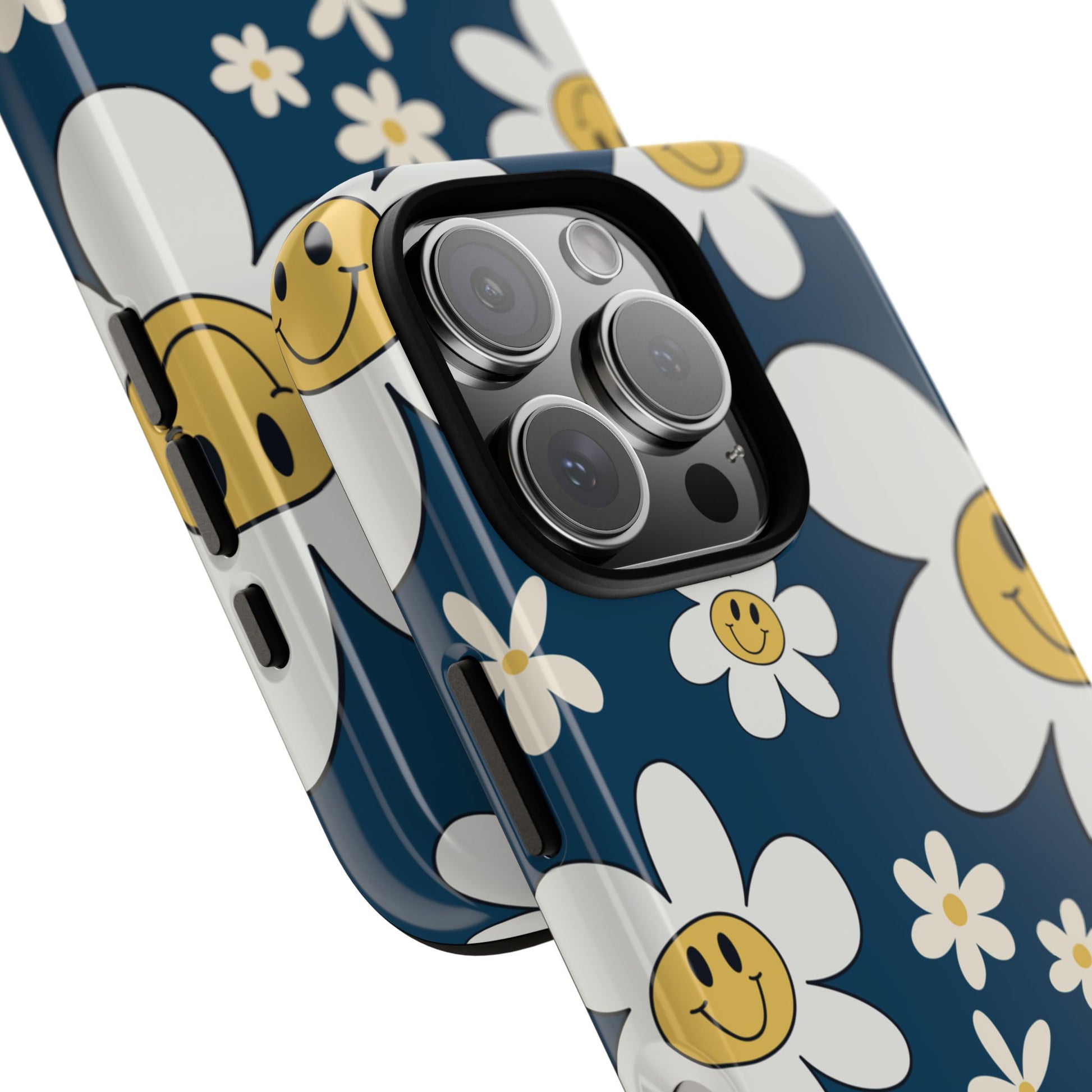 Fun Retro Daisy Pattern with Blue Background Phone Case - Blue Phone Case