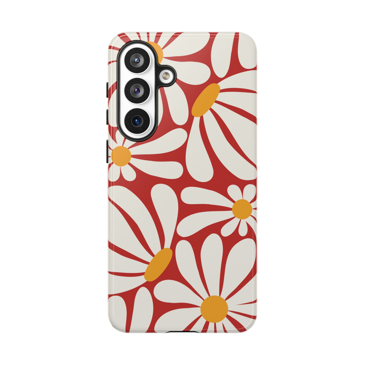 Retro Red Daisy Pattern Phone Case - Red Phone Case - Samsung Galaxy S26 Plus / Glossy