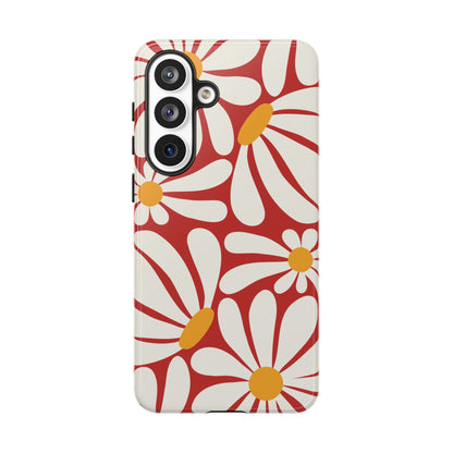 Retro Red Daisy Pattern Phone Case - Red Phone Case - Samsung Galaxy S26 Plus / Glossy