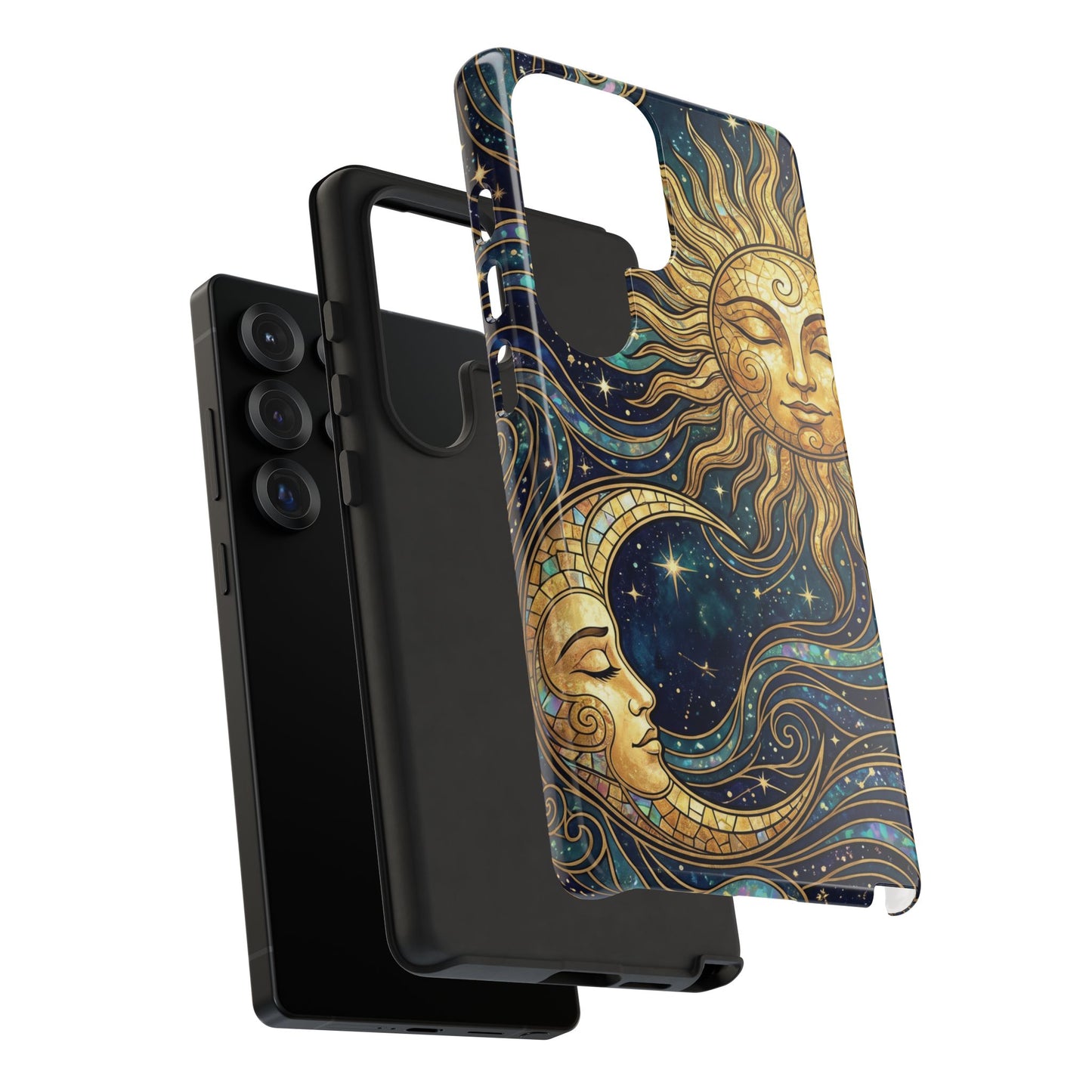 Elegant Teal & Gold Sun and Moon Phone Case