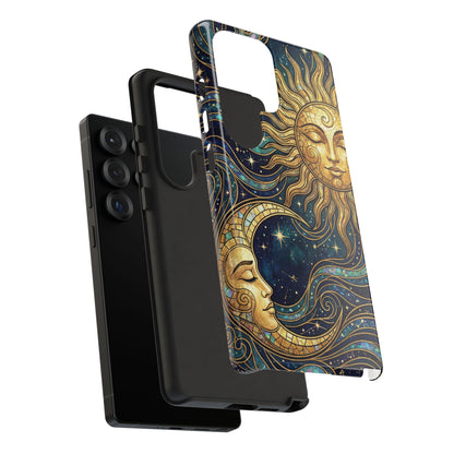 Elegant Teal & Gold Sun and Moon Phone Case