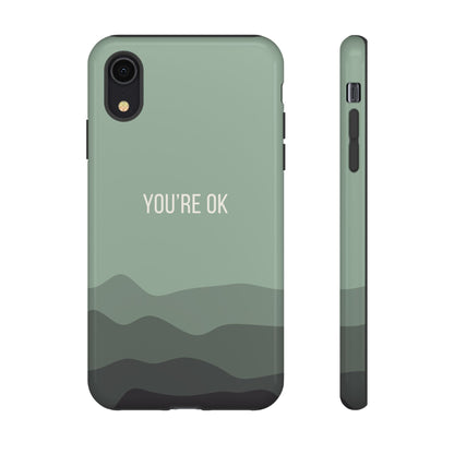 iPhone XR / Glossy Phone Case - Minimalist Green Waves ’You’re OK’ Statement Phone Case