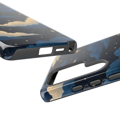 Illustrated Navy Blue Clouds & Stars Phone Case