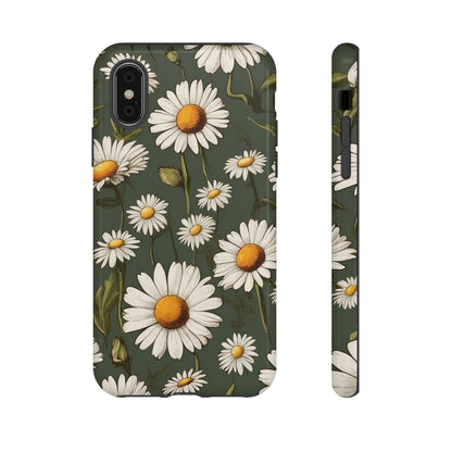 iPhone X / Glossy Phone Case - Boho Chic Daisies Floral Pattern ’White & Green’ Phone Case