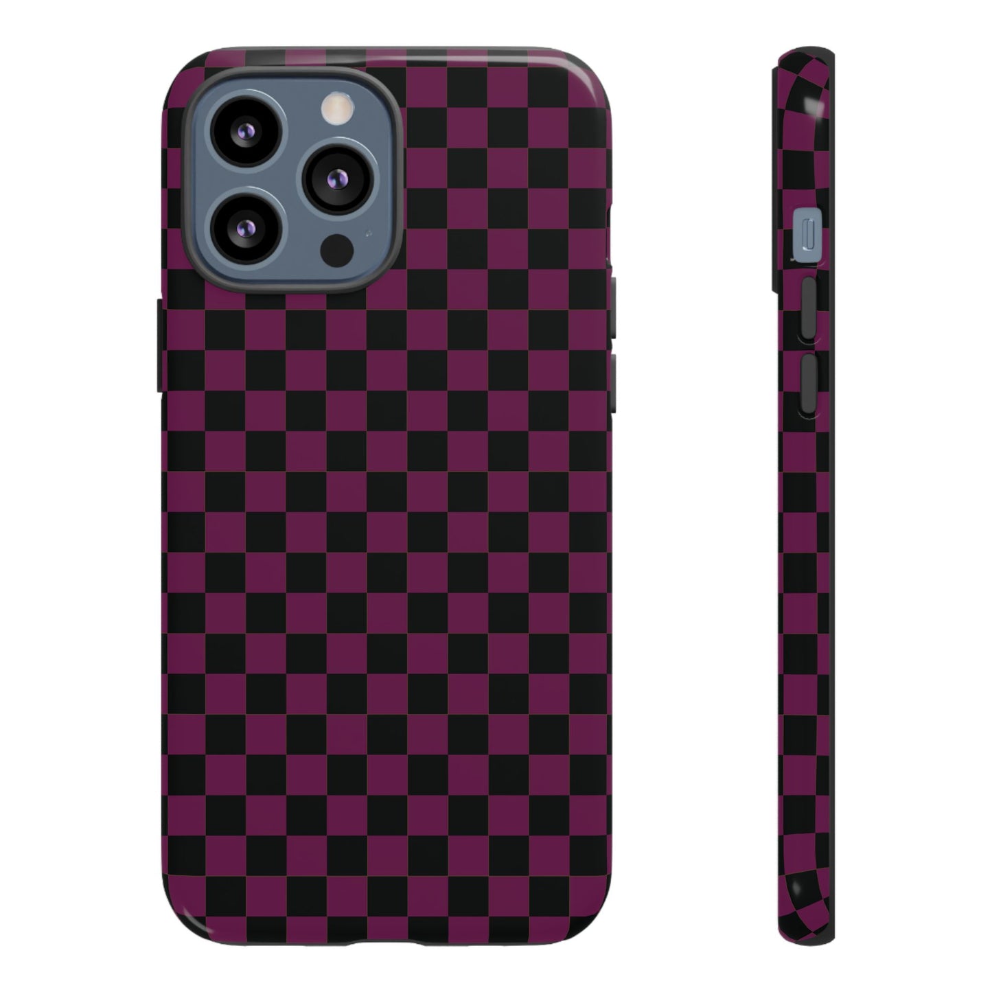 iPhone 13 Pro Max / Glossy Phone Case - Trendy Plum & Black Small Checked Pattern Phone Case