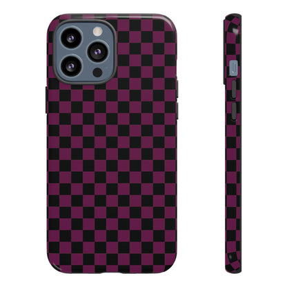 iPhone 13 Pro Max / Glossy Phone Case - Trendy Plum & Black Small Checked Pattern Phone Case