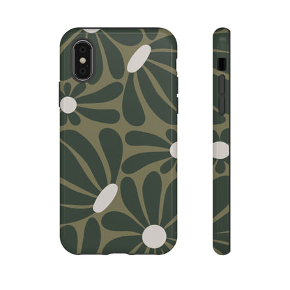 Retro Olive Green Daisy Pattern Phone Case - Green Phone Case - iPhone XS / Glossy