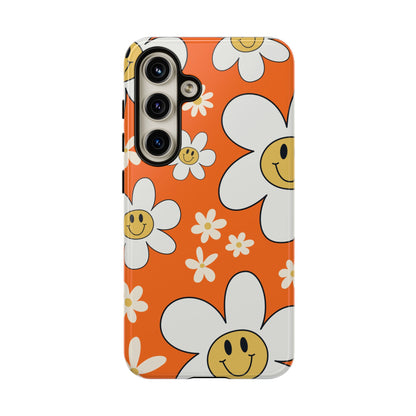 Fun Retro Daisy Pattern with Orange Background Phone Case - Orange Phone Case - Samsung Galaxy S24 / Glossy