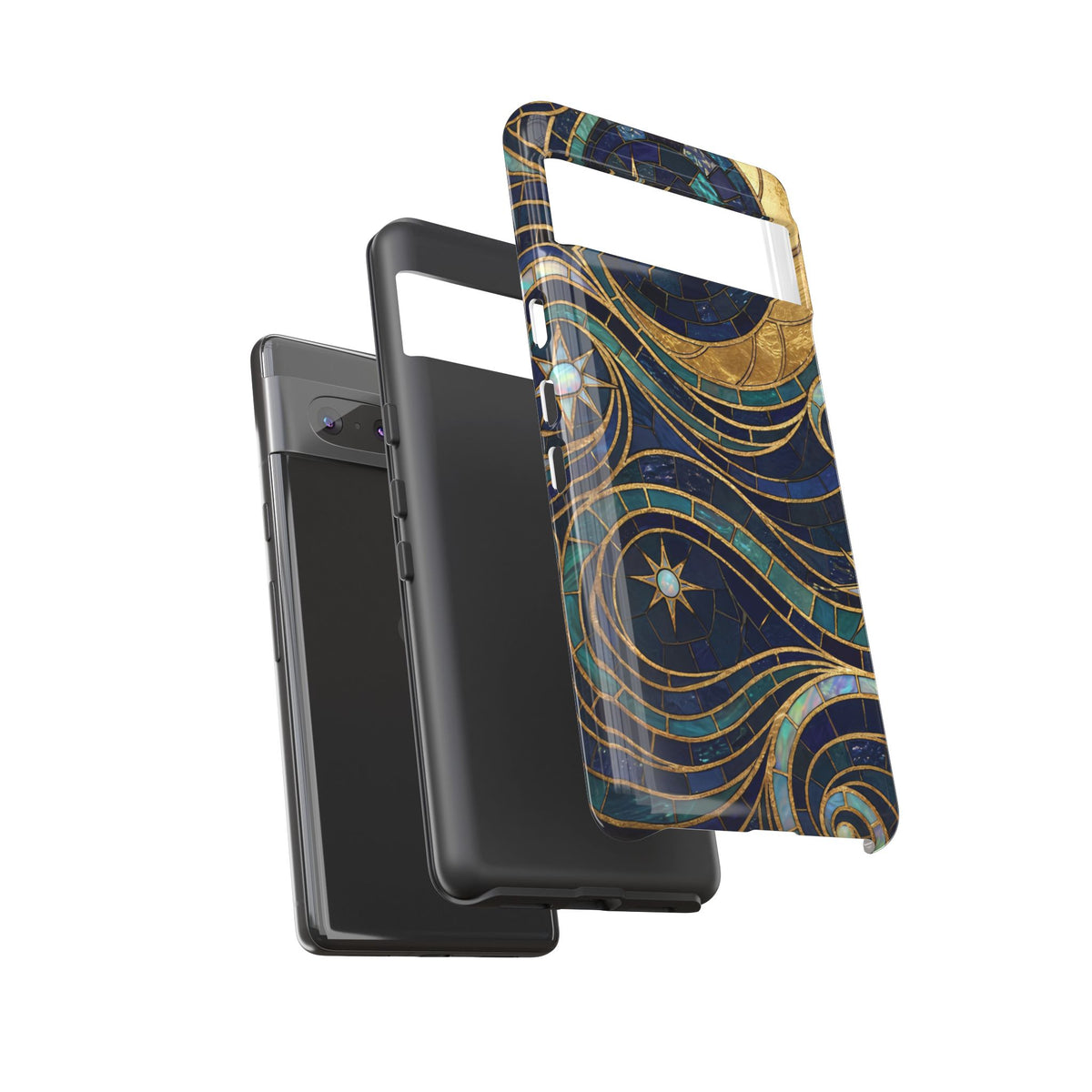 Elegant Navy & Gold Crescent Moon Mosaic Phone Case