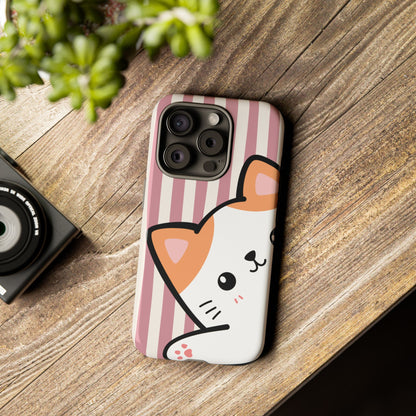 Playful Peakaboo Cat with Pink Stripe Pattern Phone Case - Pink Phone Case
