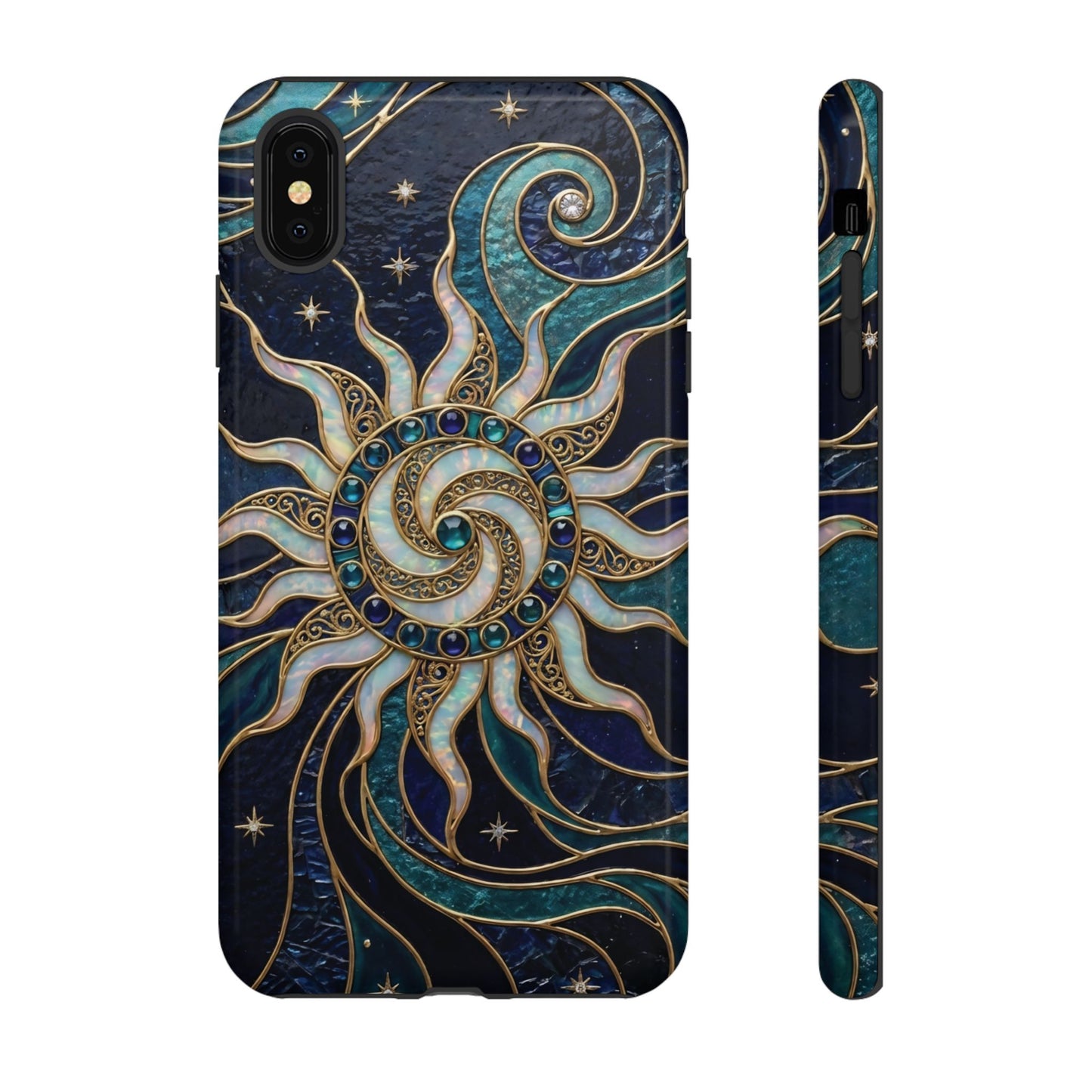 Elegant Teal & Gold Cosmic Sunburst Phone Case