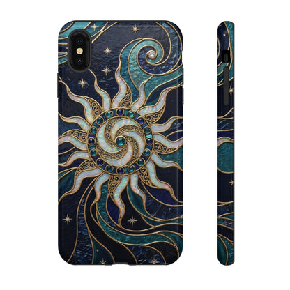 Elegant Teal & Gold Cosmic Sunburst Phone Case