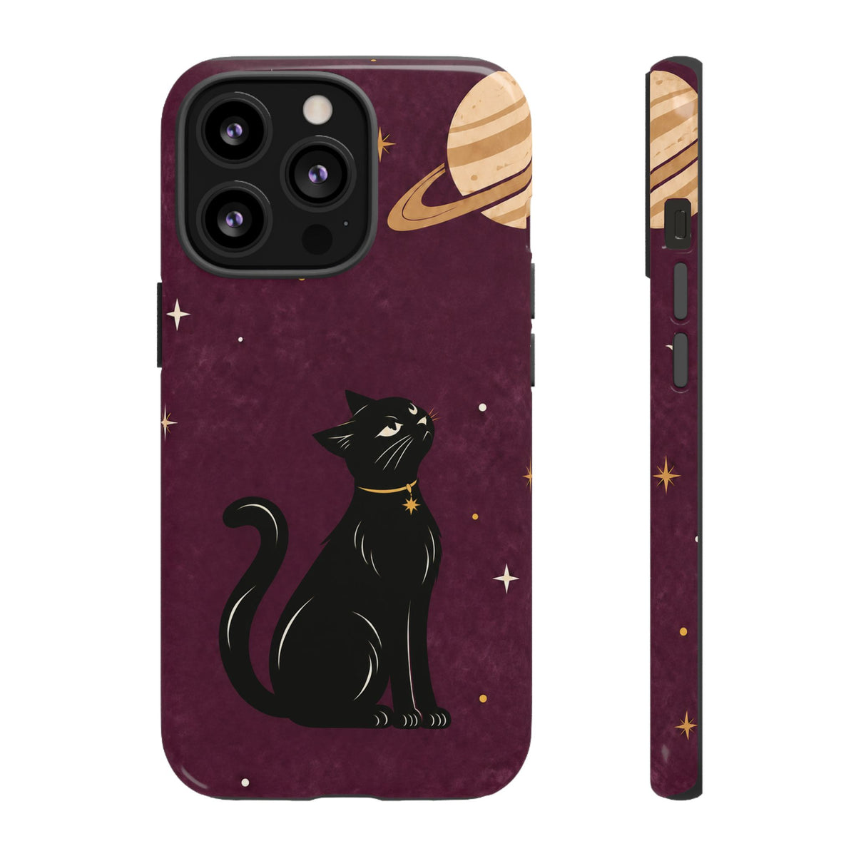 Whimsical Plum Celestial Black Cat Phone Case