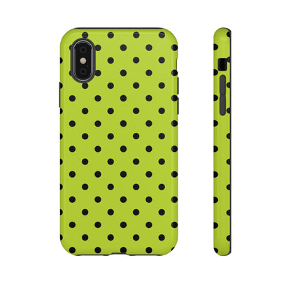 Trendy Neon Lime Green & Black Dot Pattern Phone Case
