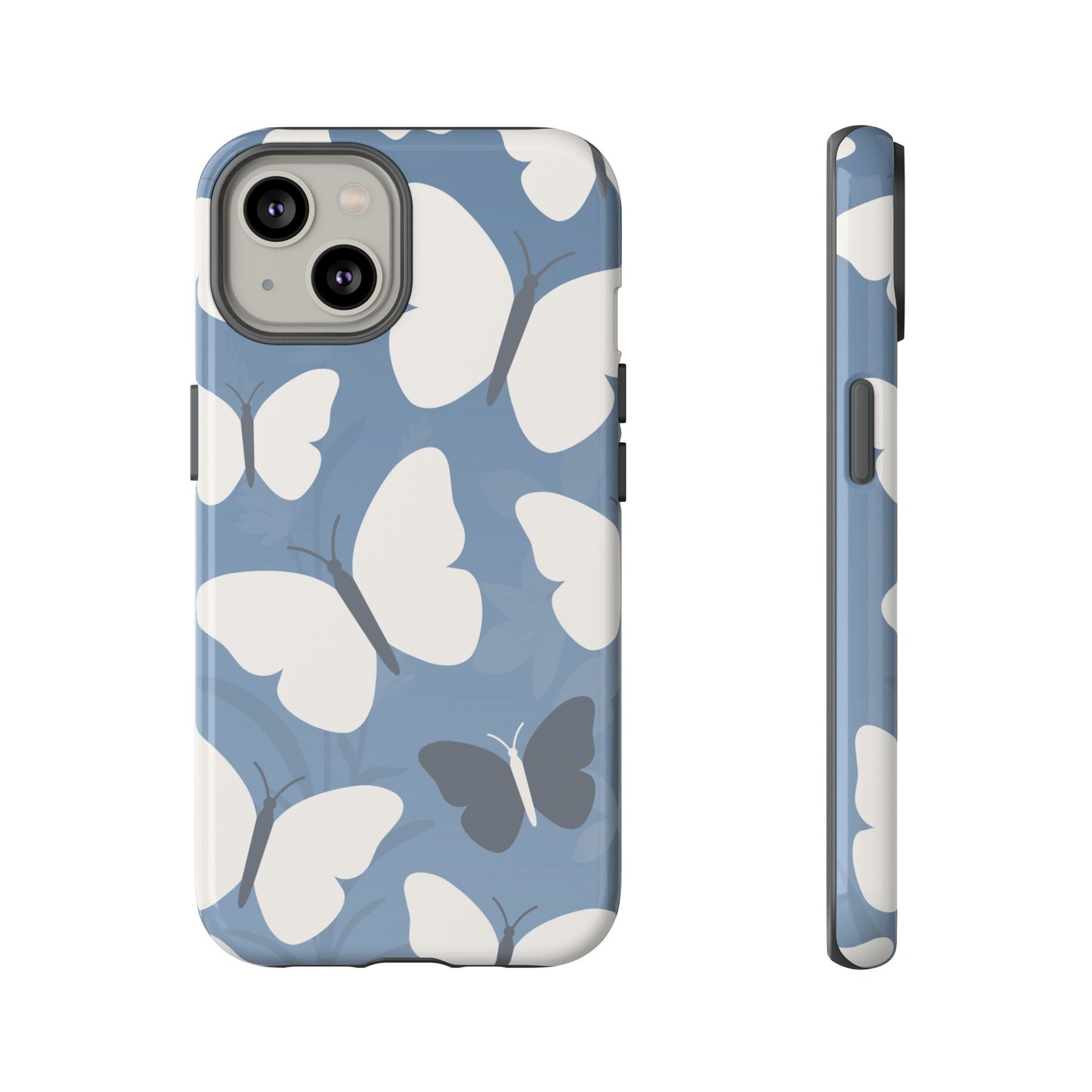 iPhone 14 / Glossy Phone Case - Minimalist Light Blue Butterfly Pattern Phone Case