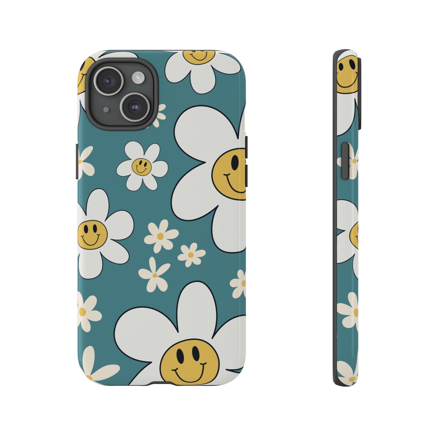 Fun Retro Daisy Pattern with Light Blue Background Phone Case - Blue Phone Case - iPhone 15 Plus / Glossy