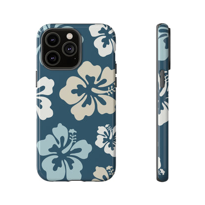 iPhone 14 Pro Max / Glossy Phone Case - ’Blue Hibiscus Retro Pattern #1’ Phone Case