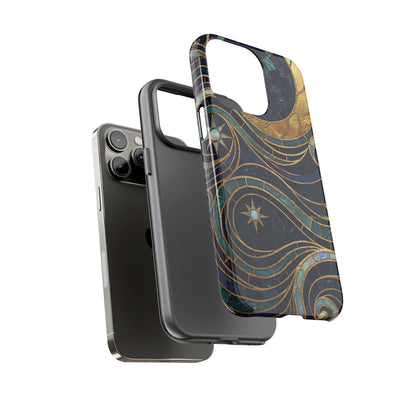 Elegant Navy & Gold Crescent Moon Mosaic Phone Case