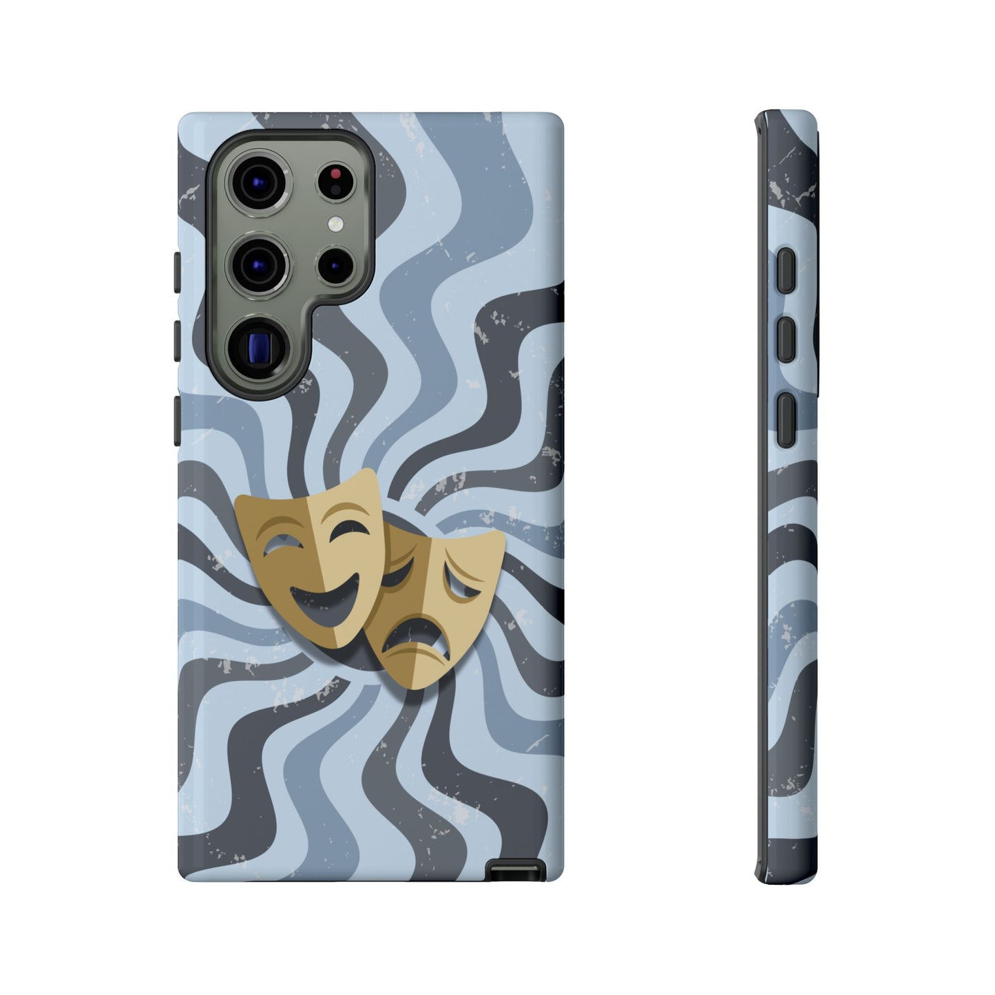 Comedy & Tragedy Masks – Blue Minimal Retro Wave Phone Case - Blue Phone Case - Samsung Galaxy S23 Ultra / Glossy