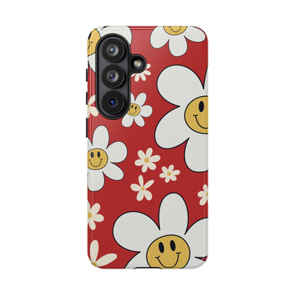 Fun Retro Daisy Pattern with Red Background Phone Case - Red Phone Case - Samsung Galaxy S26 / Glossy
