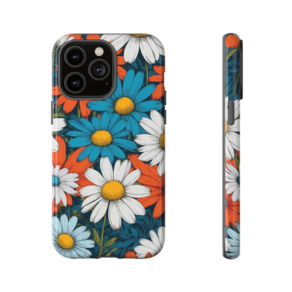 iPhone 14 Pro Max / Glossy Phone Case - Pop Art Daisies Illustration ’Red & Blue’ Phone Case