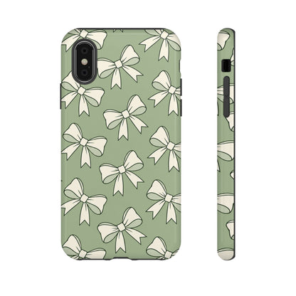 Chic Sage Green Bow Pattern Phone Case