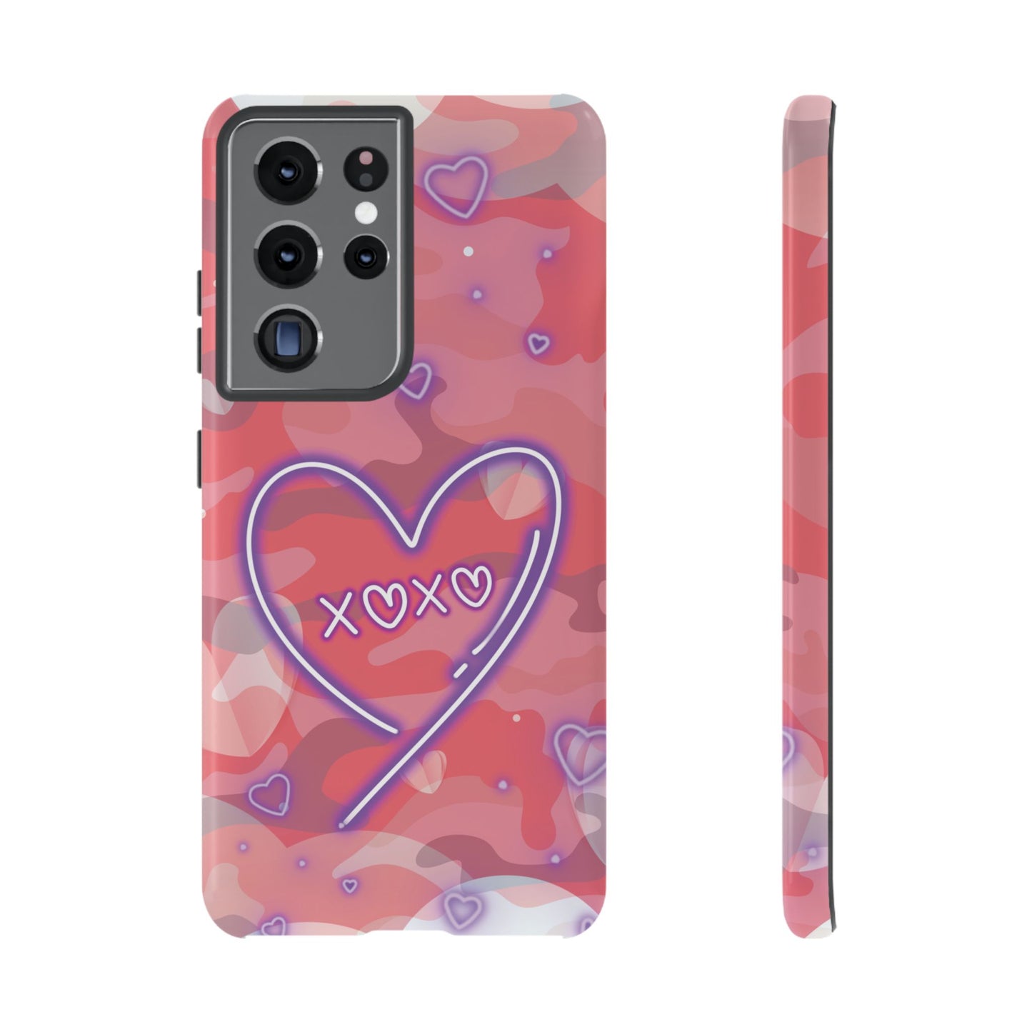 Love Heart Neon Camo Phone Case - Pink Phone Case - Samsung Galaxy S21 Ultra / Glossy